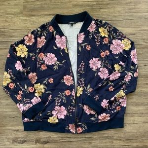Torrid blue floral zipper jacket with pockets
